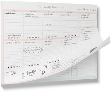 Peachly Desktop Weekly Planner Notepad | 60 Undated Tear-Off Pages | Schedule Daily To-Do Lists | Increase Your Productivity In Less Than 5 Minutes A Week | Achieve Your Goals | Peach and Mint Fern