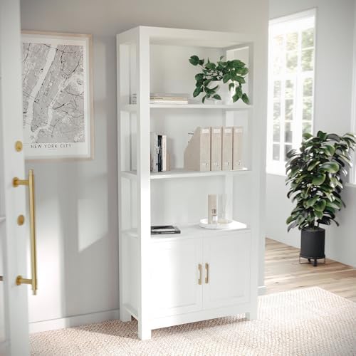 Martha Stewart Hutton 4-Tier Shaker Style Bookcase with Cabinet, White