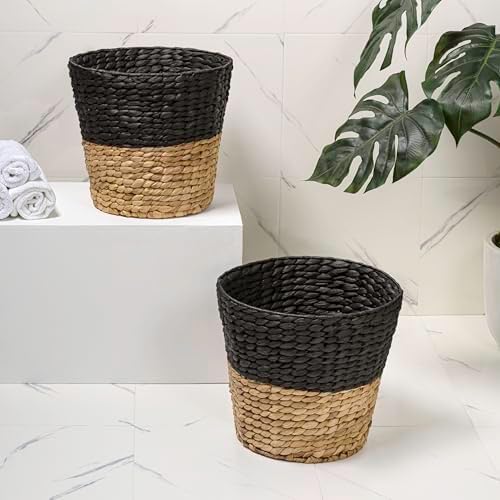 happimess Toby 3.1 Gal Water Hyacinth Wastebasket, Black/Natural, Set of 2