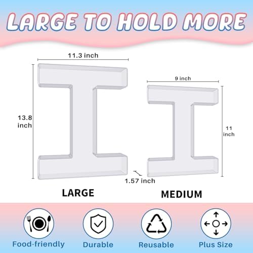 13.8" Extra Large Acrylic Letter Charcuterie Board Box, Reusable Fillable Letter Cake Candy Dish Display Serving Tray for Birthday Anniversary Party Decoration (I)