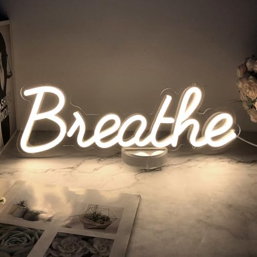 Breathe Neon Sign for Wall Decor by 5V USB Powered, Neon Breathe Signs with Dimmer Switch for Home, Yoga Studio Bedroom Readingroom, Lounge Wall Decoration Size 17x6 inches Warm White Yoga Studio Decor