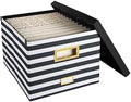 BLU MONACO | Decorative Hanging File Box with Lid | File Bins with Lids for Desk Storage | Desktop Hanging File Organizer for Legal Letter Folders Black White