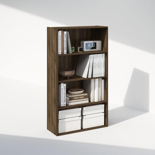 Furinno Simple Book Shelf, 4-Tier Bookshelf, Bookcase with Open Shelf, 9.4 x 23.6 x 41.7, for Living Room, Bedroom, Home Office, Columbia Walnut