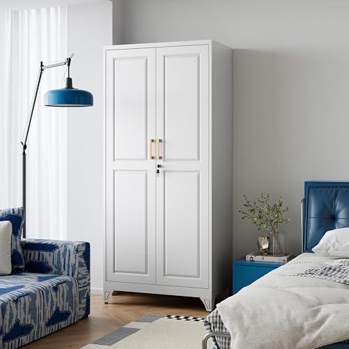 UNICOLY 71"Metal Wardrobe Closet,Armoire Wardrobe Cabinet with Locking Door