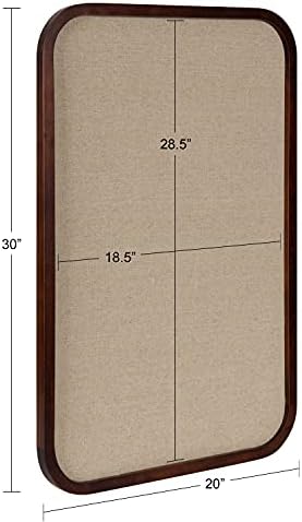 Kate and Laurel Hutton Transitional Pinboard, 20 x 30, Walnut Brown, Radius Rectangle Wall Organizer with Fabric Pinning Surface