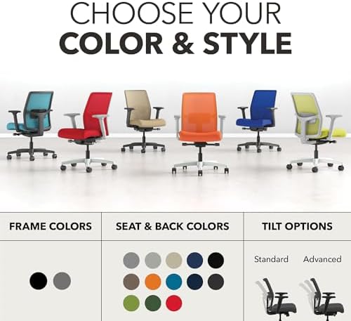 HON Ignition 2.0 Low Back Task Chair, Spectrum Mesh, Advanced Synchro-Tilt Control, Office Chair with Lumbar Support, Height and Width Adjustable Arms, Titanium Frame, Onyx