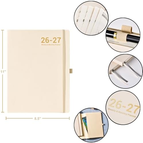 Planner 2026-2027 - JUL 2026 - JUN 2027, Leather Planner 2026-2027, Weekly and Monthly Planners, Leather Cover Planners with Thick Paper, Back Pocket with Notes Pages, Seashell Gold (8.5" x 11")