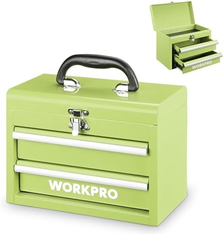 WORKPRO Portable Mini Metal Tool Box with 2 Drawers