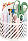 Mind Reader Round Metal Desktop Carousel Organizer with Handle, Four Compartments, Office Supplies and Accessories, Metal, White