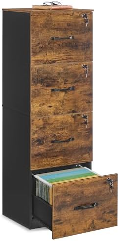 VASAGLE 4 Drawer File Cabinet with Locks, for A4, Letter Sized Documents