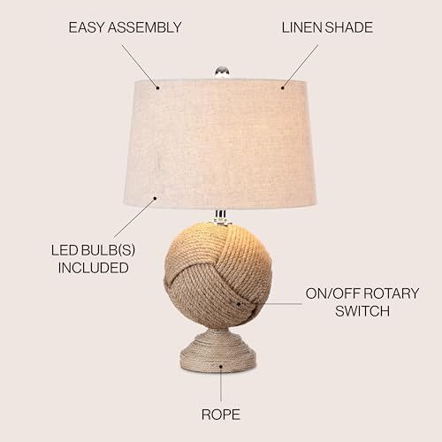 JONATHAN Y Monkey's Fist Knotted Rope LED Table Lamp 24", Brown