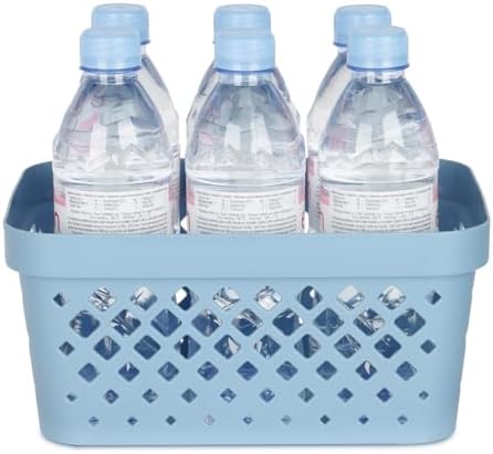 Glad Plastic Baskets for Organizing, Set of 6 | Pantry Storage for Under Counter, Linen Closet, and Bathroom | Nesting Shelf Bins with Handles, 1 Gallon, Marina Blue