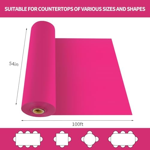 CXPSINC 54 Inch X 100 Feet Plastic Table Cover Roll Disposable Tablecloth with Slide Cutter for All Type/Shape Tables | Party, Banquet, Birthdays, Weddings(Fuchsia, 100 Feet)