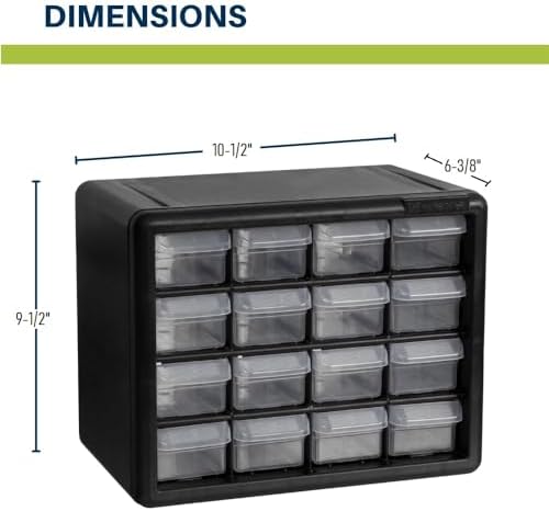 Akro-Mils 16-Drawer Plastic Storage Cabinet | 10-1/2 x 6-1/2 x 8-1/2 Inch | Black | Model 10116 | Garage Organization