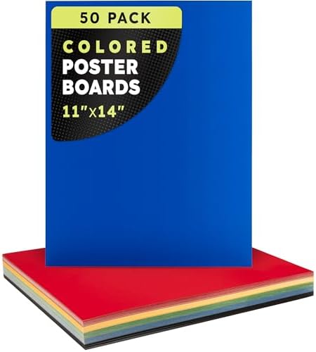 Hygloss Colored Poster Board 11 x 14, 50 Pack, Assorted Standard Colors