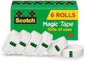 Scotch Brand Magic Tape, Standard Width, Engineered for Office and Home Use, Matte Finish, 3/4 x 1296 Inches, Boxed, 6 Rolls (810-6PK), Transparent