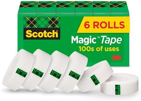 Scotch Brand Magic Tape, Standard Width, Engineered for Office and Home Use, Matte Finish, 3/4 x 1296 Inches, Boxed, 6 Rolls (810-6PK), Transparent