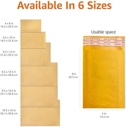 Amazon Basics Kraft Bubble Self-Seal Padded Envelopes for Shipping, 4" x 8" (Internal Size - 3.75" x 7"), Brown, 50-Pack