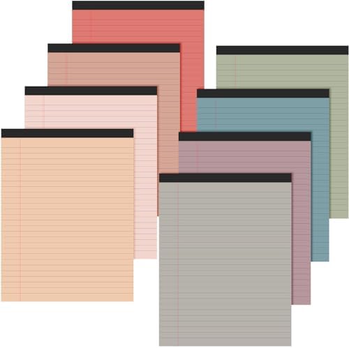 8.5'' x 11'' Colored Legal Pad Writing Wide Ruled, Retro Colors, 8 Pcs