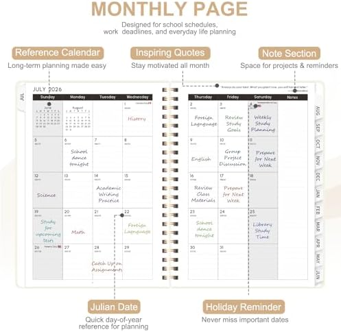 Planner 2026-2027, Weekly and Monthly Academic Planner, July 2026 - June 2027, Hardcover Calendar Agenda Book for School Year Planning, School Supplies for Teacher and Student, A5(6.3'' x 8.5'')