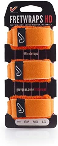 Gruv Gear Fret Wrap & Guitar Mute, Fretwrap for Acoustic, Electric & Bass | String Dampener Recording, Tapping & Practice Accessory (3 Pack, Large Orange, Fits 6 String Bass, 8 String Guitar)