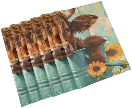 ALAZA Highland Cattle in an Iron Can Set of 4 Placemats Rectangle Table Mat for Dining Table Restaurant Kitchen Home Decor, 12" x 18"