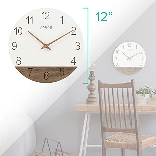 La Crosse Clock 404-3630B 12 inch Ivory Sierra Wood Quartz Analog Wall Clock