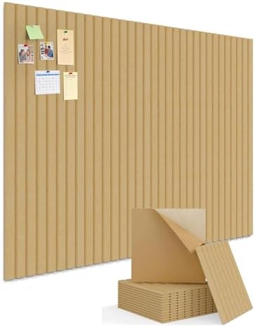 Kuchoow Large Felt Bulletin Board Cork Tiles for Wall Office Decor Brown Memo Pinboards, 48" × 36" Self Adhesive 12 Pack Photo Display Decorative Mood Corkboard Panels for Classroom Kitchen Home