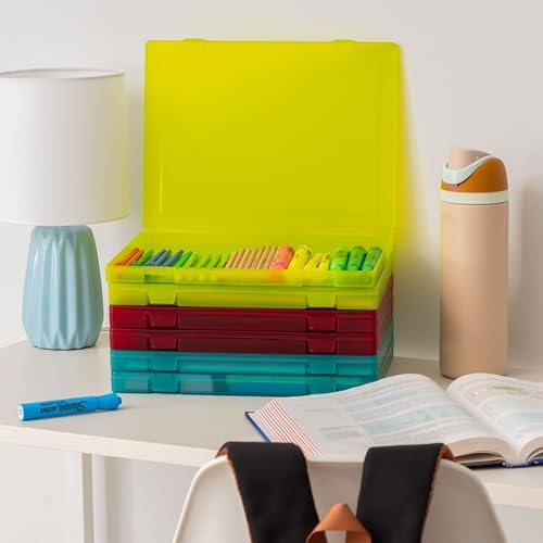 IRIS USA File Box |Made in USA| Fits 8.5"x11" A4 Paper, (6-Pack) - Multi | Organizing Study Cases with Built-In Handle & Snap-Tight Lids, Containers for Puzzles, Scrapbooking, Craft & Art Supplies