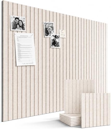 SIOLOC Ribbed Felt Bulletin Board Tiles, 6 Pack Oatmeal Beige Cork Board Alternative for Walls, 36 x 24 in Grooved Felt Wall Tiles, Large Push Pin Board for Home Office Classroom Dorm Decor