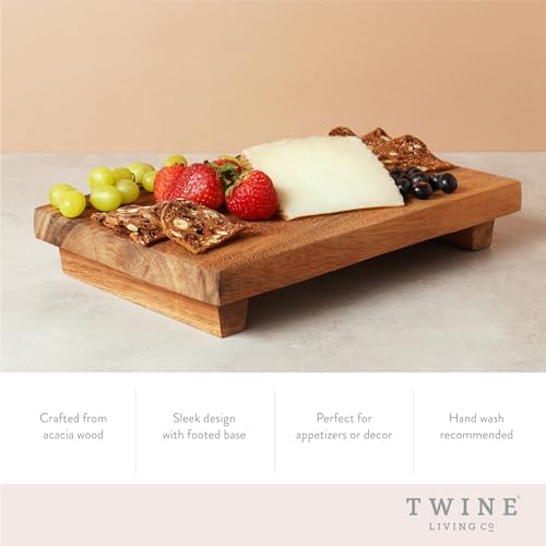 Twine Footed Wood Serving Board Decorative Tray Decor, Kitchen Table Decor or Kitchen Counter Decor, Acacia Wood Riser 13in by 8in Set of 1
