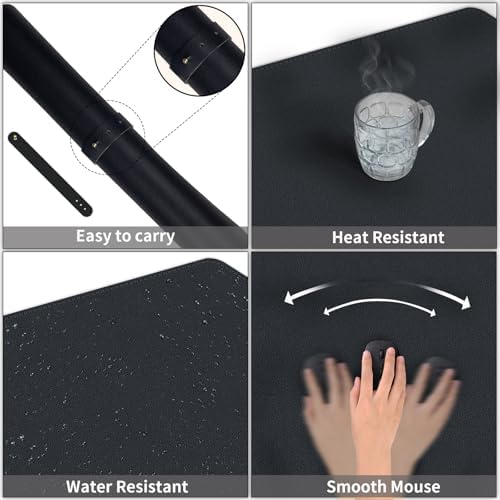 Bleswin Multifunctional Large Desk Mat, Double Sided Computer Desk pad, Extended Mouse Mat, Office Desk Protector with Waterproof PU Leather, 35.4''×16.9'', Office Home Writing Pad (Black+Grey)