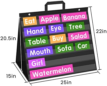 EAMAY Large Standard Pocket Chart for Classroom,Teacher Supplies for Sentence Strip and Card Display,Black Double Sided Table Top Pocket Chart with Hang/Stand/Portable(25Wx22L)