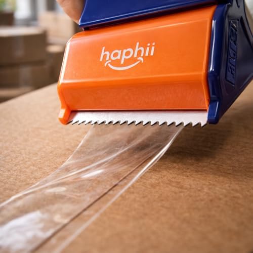 Packing Tape with Dispenser, Heavy-Duty Clear BOPP, Strong Adhesive, 48 mm x 66.6 yd, 6 Rolls + 2 Dispensers