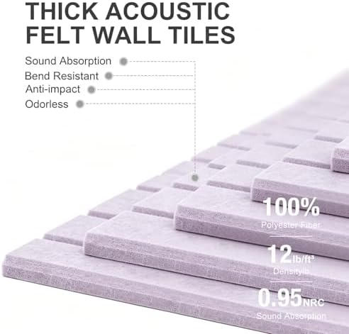 0.47" Thick Felt Pin Board 36"x24" Large Cork Board Alternative 6 Pack 11.81"x11.81"Felt Bulletin Board Wall Tiles Notice Board with 30 Pushpins for Home Office School(Fine-Light Purple)