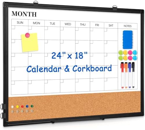Calendar Whiteboard Dry Erase for Wall, 24" x 18" Month White Board Black