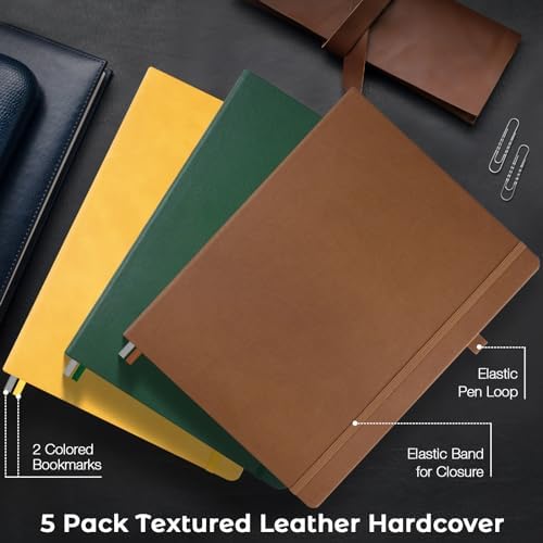 College Ruled Notebook, Large A4 Hardcover Leather Journal for Women Men