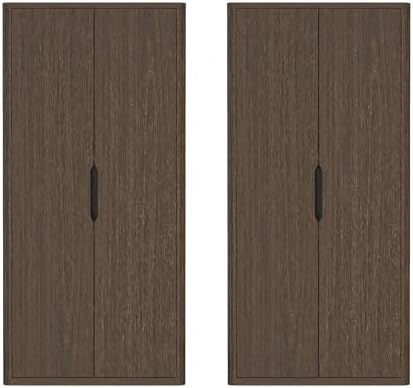 Manhattan Comfort Rivington Bookshelf 79 in Tall 5-Tier Bookcase, Modern Soft Close Storage Cabinet, Handle-Free, Round Corner Design for Living Room, Bedroom, or Home Office, Set of 2 in Walnut