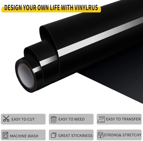 Heat Transfer Vinyl-12” x 8ft Black Iron on Vinyl Roll for Shirts, HTV Vinyl for Silhouette Cameo, Easy to Cut & Weed