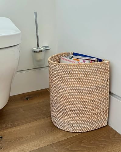 KOUBOO Handwoven Half-Moon Rattan Waste Basket Wicker Trash Can, Off White
