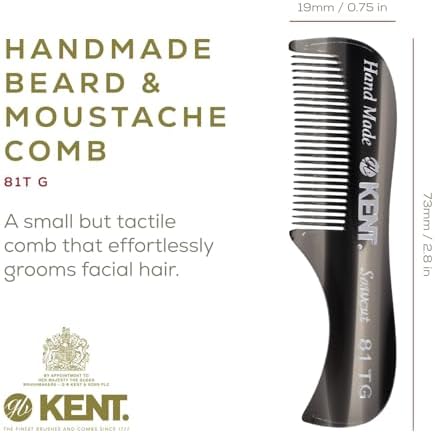 KENT A 81T Graphite X-Small Men's Beard Mustache Pocket Comb, Fine Toothed for Facial Hair Grooming and Styling. Hand-Made of Quality Cellulose Acetate, Made in England