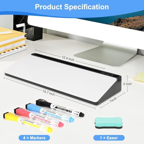 Desktop Glass Whiteboard with Storage, Desk Dry Erase White Board Stand
