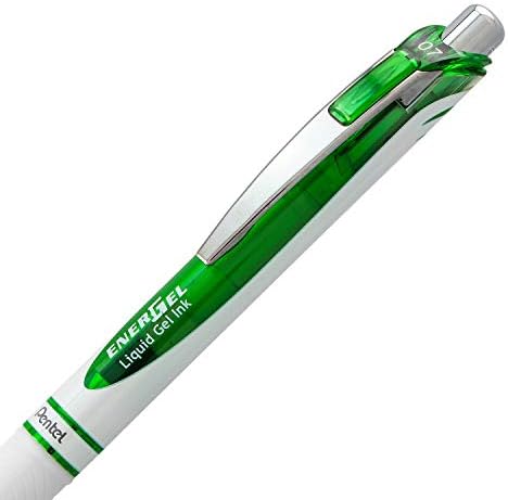 Pentel EnerGel Pearl Retractable Liquid Gel Pen, (0.7mm) Metal Tip, Medium Line, Lime Green Accent, Lime Green Ink, 12 pack (BL77PW-K)