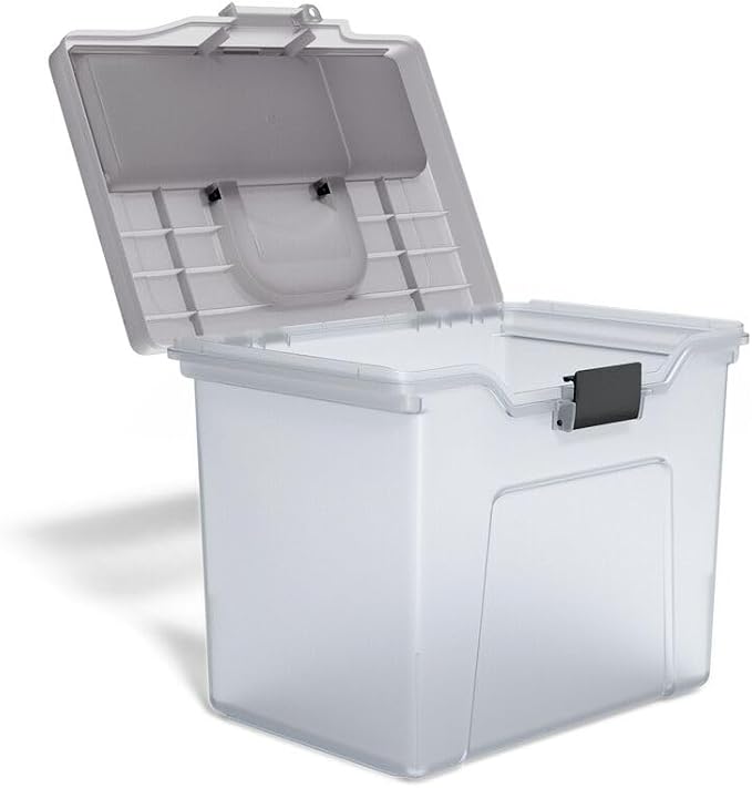 Staples File Box Portable Tote, Letter Size, Clear, 4/Carton | Lightweight storage tote for transporting and organizing hanging files.