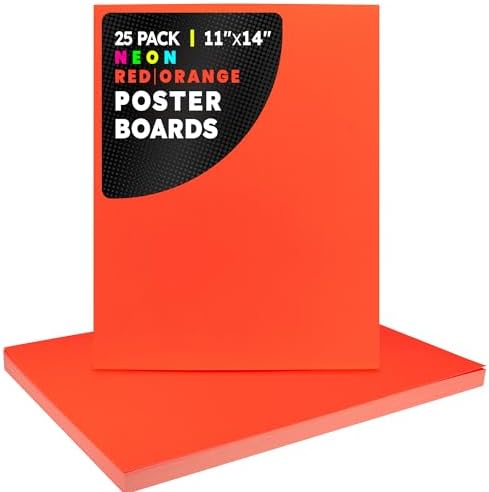 Hygloss Poster Board 11 x 14, 25 Pack Neon Red-Orange, Colored Posterboard
