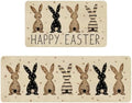 Happy Easter Kitchen Rugs and Mats Set of 2,Spring Rabbit Bunnies Polka Dots Farmhouse Non Slip Washable Floor Sink Mats Decorations for Home Kitchen 18"x48"+18"x30"