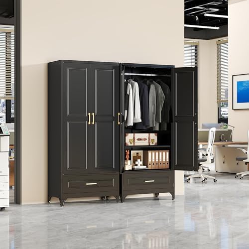 SteeLoong 71”H Metal Wardrobe Cabinet,Armoire Wardrobe Closet with Drawer