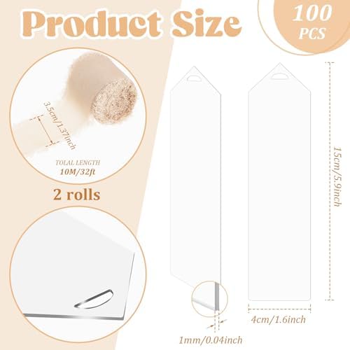 Yeaqee 100 Pcs Pointy Shaped Clear Acrylic Bookmark Blanks with Ribbon