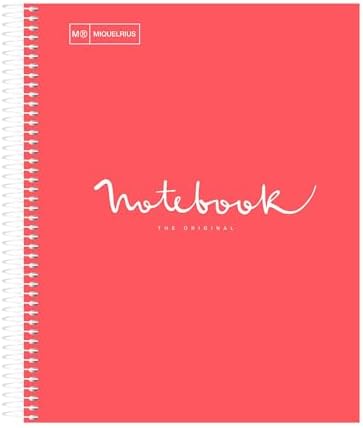 M MiquelRius Emotions Collection, Lined 1 Subject Notebook, 11" x 8.5", 80 Perforated Sheets, 3 Hole Punched, Coral Colored Cardboard Cover