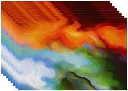 Batmerry Colorful Bright Oil Painting Linen Placemats Set of 8, Multicolor Psychedelic Washable Table Mats for Kitchen Table Thickened Heat Insulation Dining Set Indoor Outdoor 12X18 in